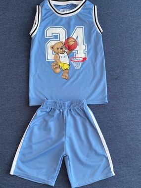 Little boys Light Blue Kids Bear Basketball Jersey Set